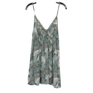 La vie en rose green leaf print  v neck chemise slip dress M